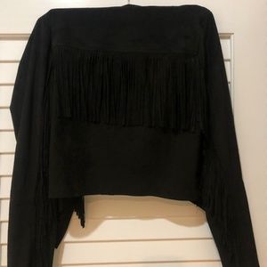 Cropped Black Suede Fringe Jacket